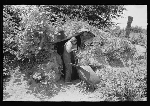 Storm cellar of agricultural day laborer near Webber Falls, Muskogee County, Oklahoma