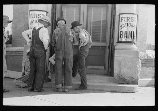 Men in front of bank, Frederick, Oklahoma