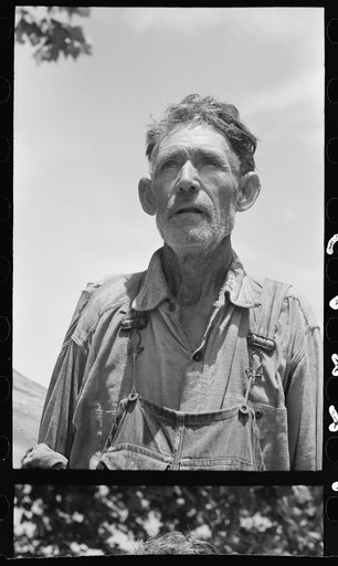 Untitled photo, possibly related to: Veteran migrant agricultural worker. He has followed the road for about thirty years. When asked where his home was he said, "It's all over." He was camped in Wagoner County, Oklahoma
