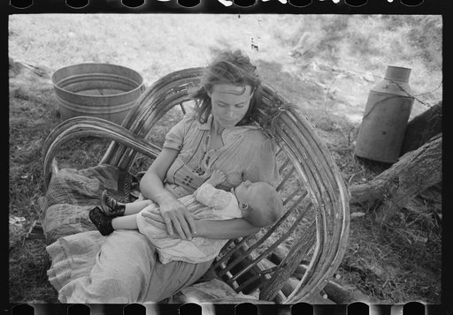 Untitled photo, possibly related to: Wife and child of itinerant cane furniture maker and agricultural day laborer camped in Wagoner County, Oklahoma