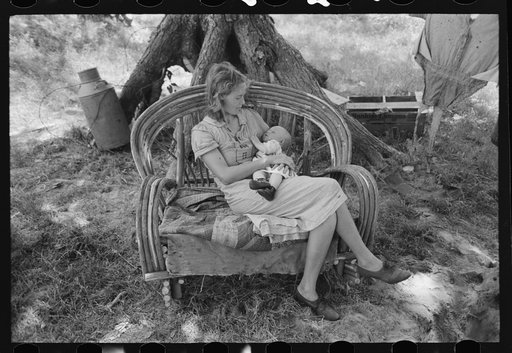 Untitled photo, possibly related to: Wife and child of itinerant cane furniture maker and agricultural day laborer camped in Wagoner County, Oklahoma