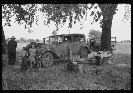 Camp of migratory workers in Arkansas River bottom, Muskogee County, Oklahoma