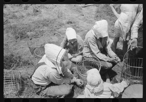 Paying off potato workers in field near Spiro, Oklahoma