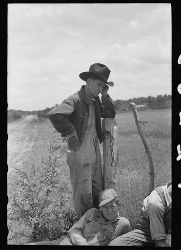 Local agricultural day laborers, potato workers, after a day's work near Spiro, Oklahoma
