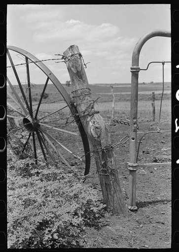 Detail of fence and gate construction of Negro tenant farmer south of Muskogee, Oklahoma. This farm is owned by an out- of-state woman