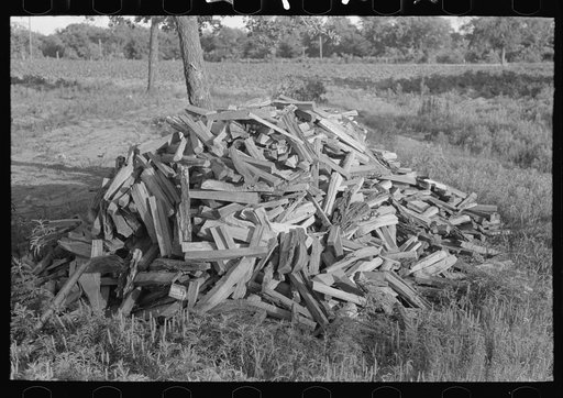Untitled photo, possibly related to: Pile of stove wood of Indian agricultural day laborer, preparing for winter, McIntosh County, Oklahoma