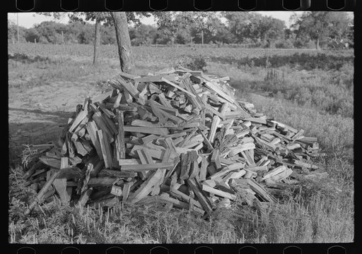 Pile of stove wood of Indian agricultural day laborer, preparing for winter, McIntosh County, Oklahoma