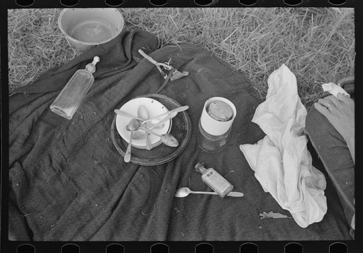 Scene by roadside at camp of migrant family east of Fort Gibson, Muskogee County, Oklahoma