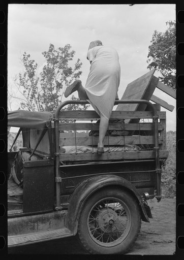 Untitled photo, possibly related to: Getting ready to depart from home in Oklahoma for trip to California, near Muskogee, Oklahoma