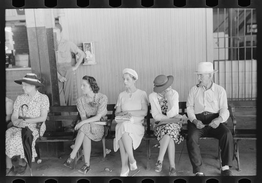 People waiting for streetcars at terminal in Oklahoma City, Oklahoma