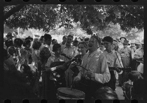 Revivalist rally under tree in square, Saturday afternoon, Tahlequah, Oklahoma