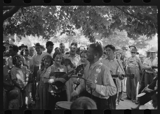 Revivalist rally under tree in square, Saturday afternoon, Tahlequah, Oklahoma