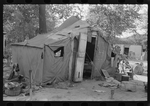 Tent home of agricultural day laborer in community camp, Oklahoma City, Oklahoma