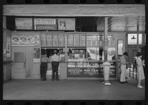 Tobacco and magazine stand at streetcar terminal, Oklahoma City, Oklahoma