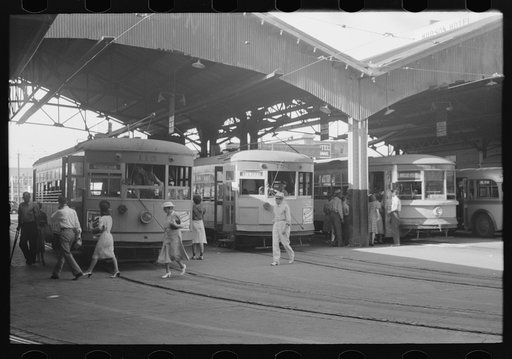 Streetcars at terminal, Oklahoma City, Oklahoma