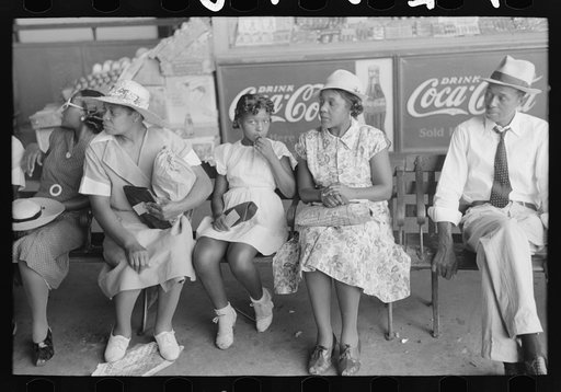 Negroes waiting at streetcar terminal for cars, Oklahoma City, Oklahoma