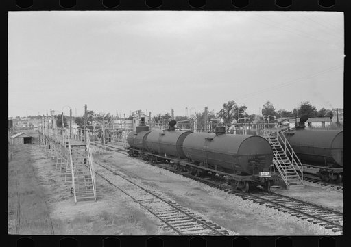 Untitled photo, possibly related to: Loading platform for tank cars, Seminole oil field, Oklahoma