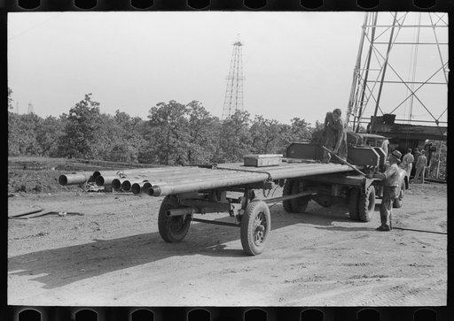 Truck load of pipe, oil field, Seminole, Oklahoma