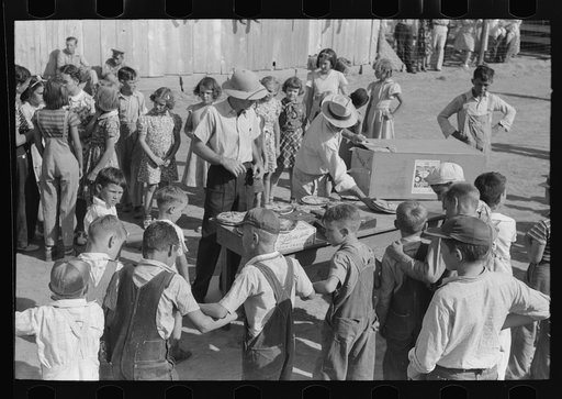 Getting ready for the pie eating contest, 4-H Club fair, Cimarron, Texas