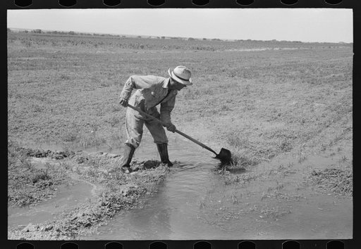 Mr. Johnson, FSA (Farm Security Administration) client with part interest in cooperative well, irrigating his fields near Syracuse, Kansas