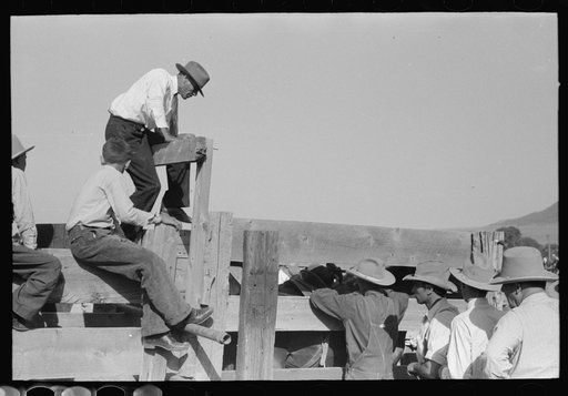 Spectators at Bean Day rodeo, Wagon Mound, New Mexico