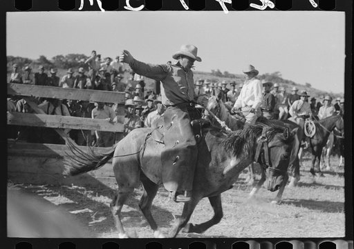 Untitled photo, possibly related to: Cowboy at Bean Day rodeo, Wagon Mound, New Mexico