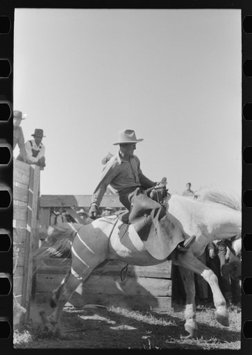 Untitled photo, possibly related to: Cowboy at Bean Day rodeo, Wagon Mound, New Mexico