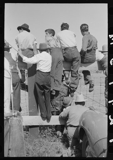 Spectators at Bean Day rodeo, Wagon Mound, New Mexico