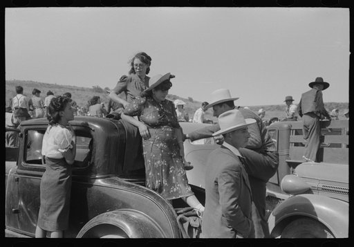 Untitled photo, possibly related to: Spectators at Bean Day rodeo, Wagon Mound, New Mexico