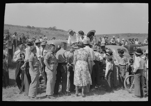 Untitled photo, possibly related to: Spectators at Bean Day rodeo, Wagon Mound, New Mexico