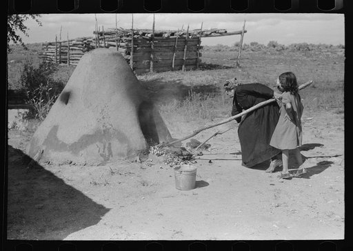 General view of oven for bread baking on Spanish-American farm in Taos County, New Mexico
