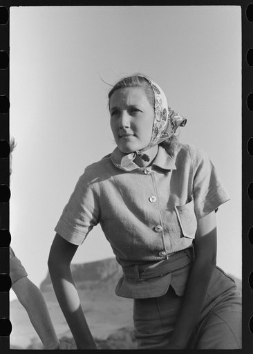 Girl at Bean Day rodeo, Wagon Mound, New Mexico