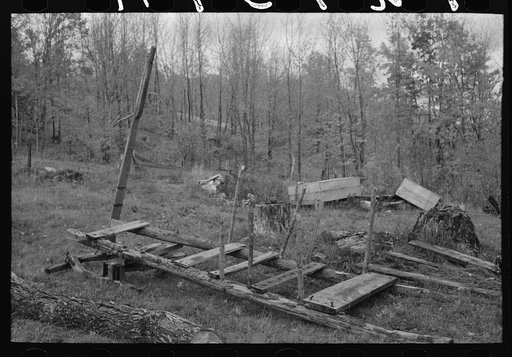 Primitive sled used for hauling timber from the woods, Bradford, Vermont