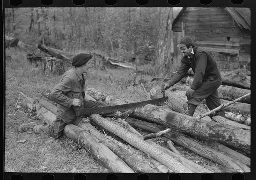 Farmers sawing wood near Bradford, Vermont