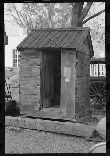 Old six-hole privy, historic relic at Wiggins Tavern, Northhampton, Massachusetts