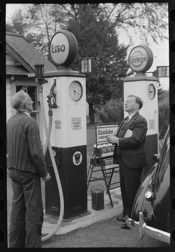 Scene at filling station near Northampton, Massachusetts