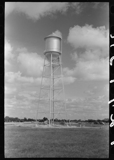 Water tower at migrant camp under construction at Sinton, Texas