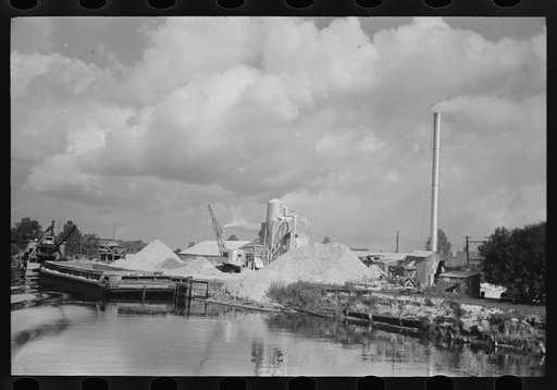 Along the banks of the Port of Houston are several crushing plants for oyster shell. Oyster shell products are used for cement, roads and fertilizer. Houston, Texas