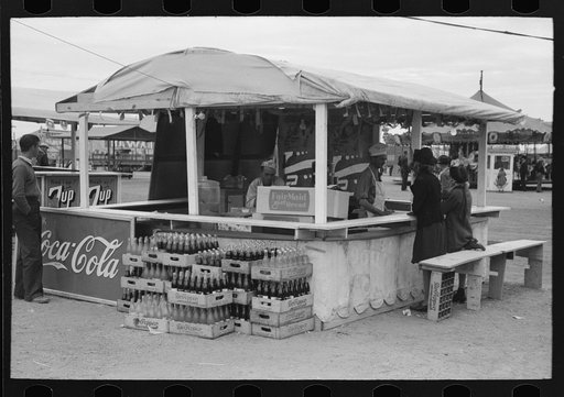 Soft drink and hamburger stand on a dull day at county fair, Gonzales, Texas