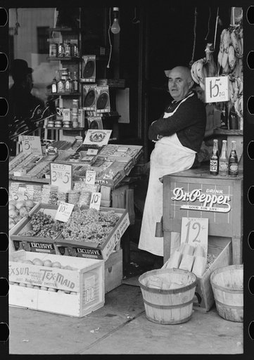 Untitled photo, possibly related to: Proprietor of small store in market square, Waco, Texas