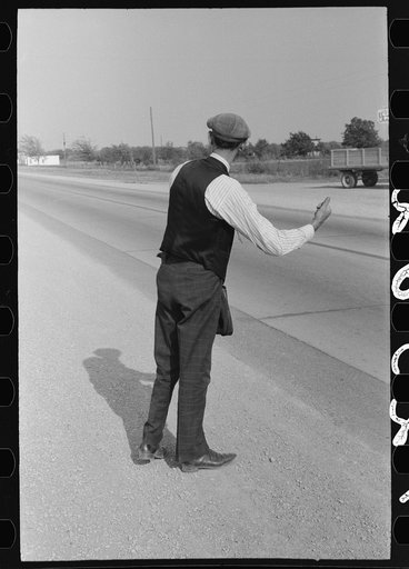 Untitled photo, possibly related to: Hitchhiker at city limits of Waco, Texas