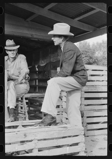 Turkey raiser at unloading platform, Brownwood, Texas