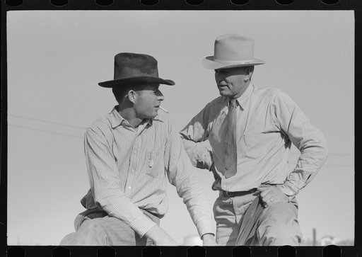 Untitled photo, possibly related to: Stockmen sitting on fence at stockyard, San Angelo, Texas