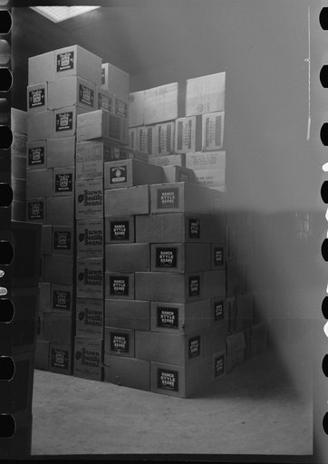 Cases of beans, wholesale grocery, San Angelo, Texas