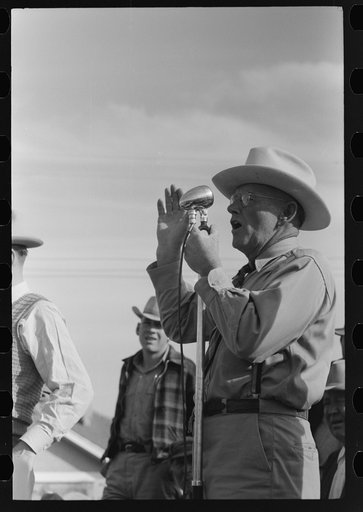 Owner of horses making a plea for better prices at auction, Eldorado, Texas