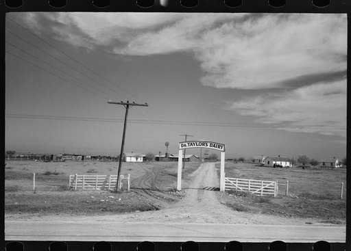Entrance to dairy, Tom Green County, near San Angelo, Texas