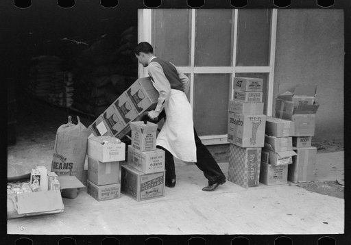 Moving supplies from wholesale grocery to retail store, San Angelo, Texas