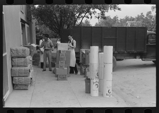 Receiving supplies at retail grocery, San Angelo, Texas