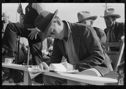 Clerk at horse auction, Eldorado, Texas