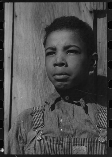 Untitled photo, possibly related to: Son of Pomp Hall, Negro tenant farmer, eating black walnuts which were grown on their farm in Creek County, Oklahoma. See general caption number 23